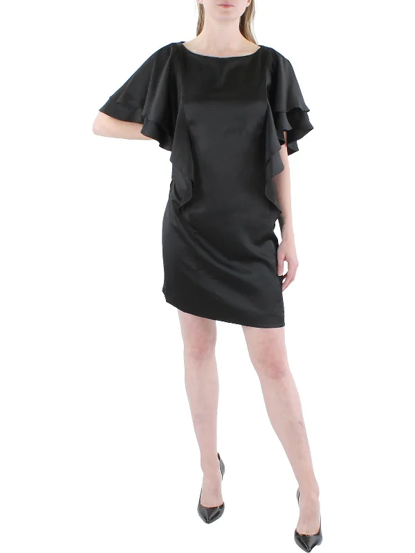 Hurry In Womens Satin Ruffled Cocktail and Party Dress