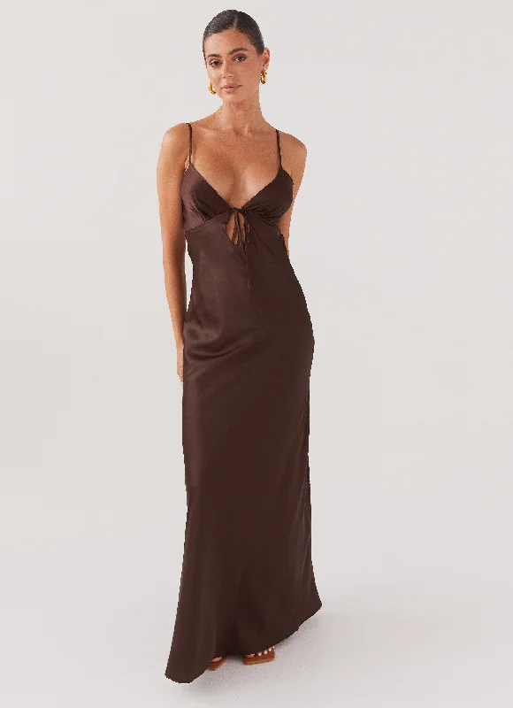 Midnight Sale Flora Satin Maxi Dress - Chocolate