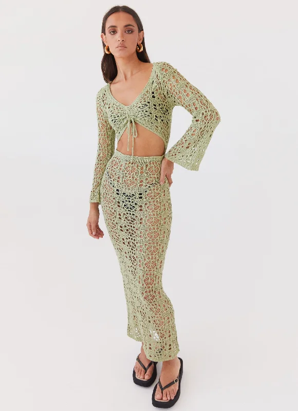 Exclusive Savings Seaside Soiree Crochet Maxi Dress - Light Olive