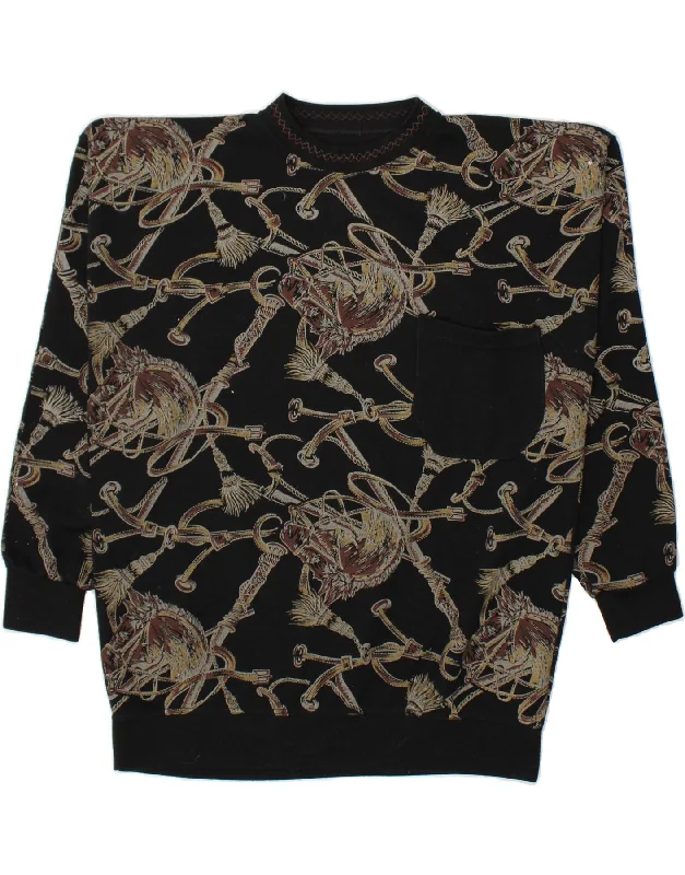 TIME-Limited Offer VINTAGE Womens Abstract Pattern Crew Neck Jumper Sweater UK 16 Large Black