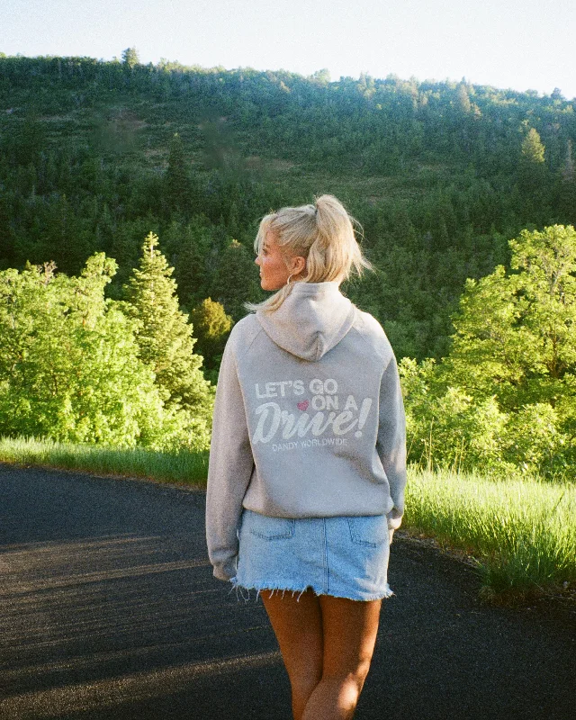 Savings Event "Let's Go on a Drive" Oversized Lux Hoodie in Light Gray