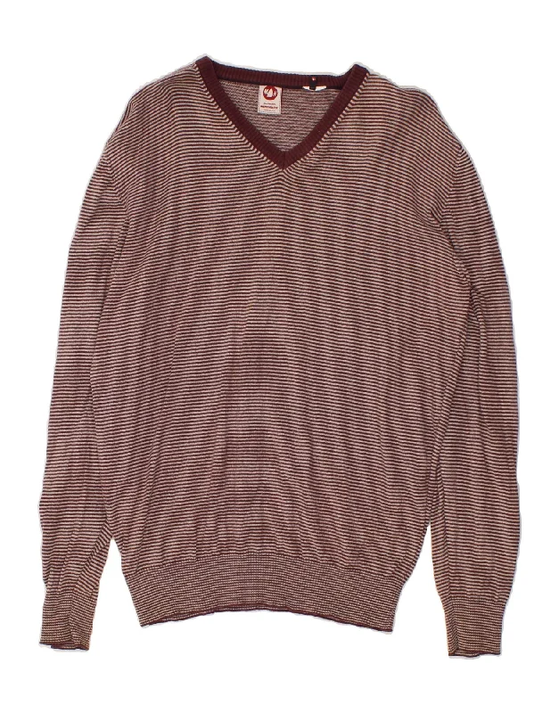 Early Bird Discount MURPHY & NYE Womens V-Neck Jumper Sweater UK 20 2XL Burgundy Striped